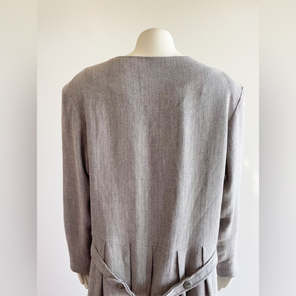 Ann Everett Herringbone Gray Wool Long Custom Pea Coat Button Down - Picture 15 of 16